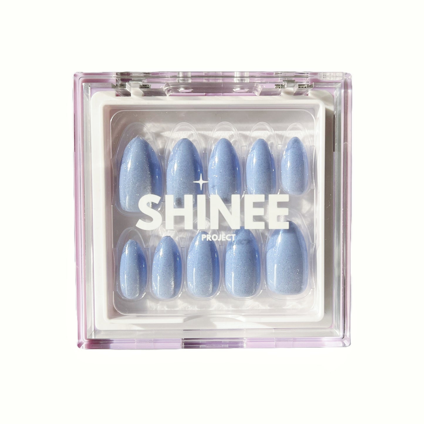 Your go to press on nails - best press on nails nz - almond shape nails - baby blue shimmer