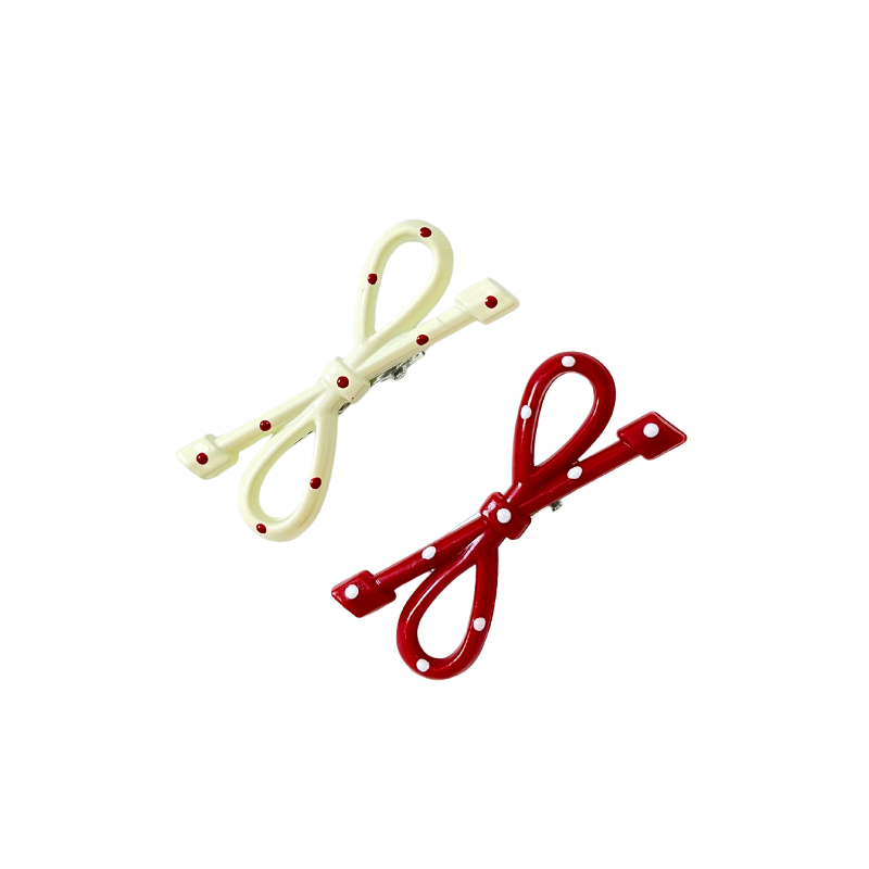 A super cute duo of glossy bow hair clips — available in White & Red or Pink tones. Perfect for soft‑girl, kawaii, and everyday girly hairstyles.