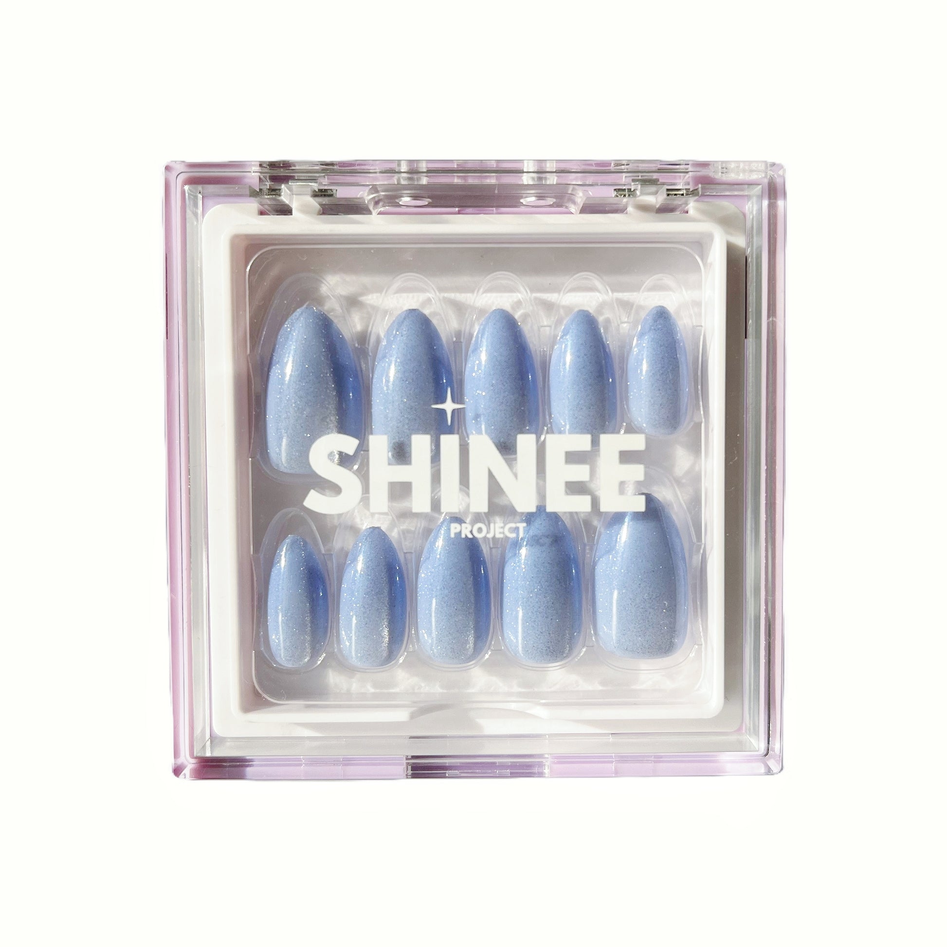 Your go to press on nails - best press on nails nz - almond shape nails - baby blue shimmer