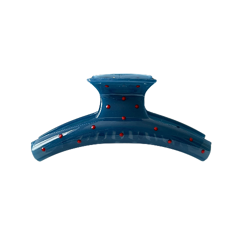 A super cute blue claw clip sprinkled with tiny red dots — playful, sweet, and perfect for every girl who loves a little pop of color in her everyday hairstyle.