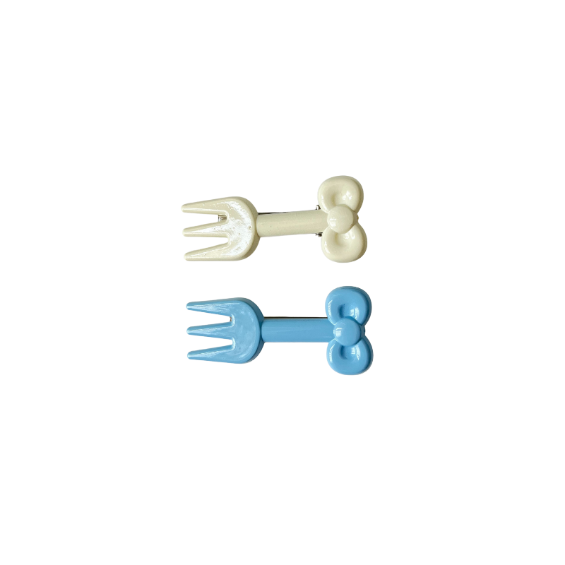 A playful hair clip duo shaped like tiny forks in cream and blue — cute, quirky, and perfect for soft‑girl and kawaii hairstyles.