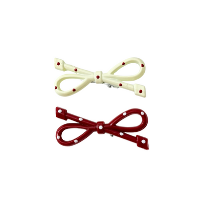 A super cute duo of glossy bow hair clips —-available in White & Red or Pink tones. Perfect for soft‑girl, kawaii, and everyday girly hairstyles.