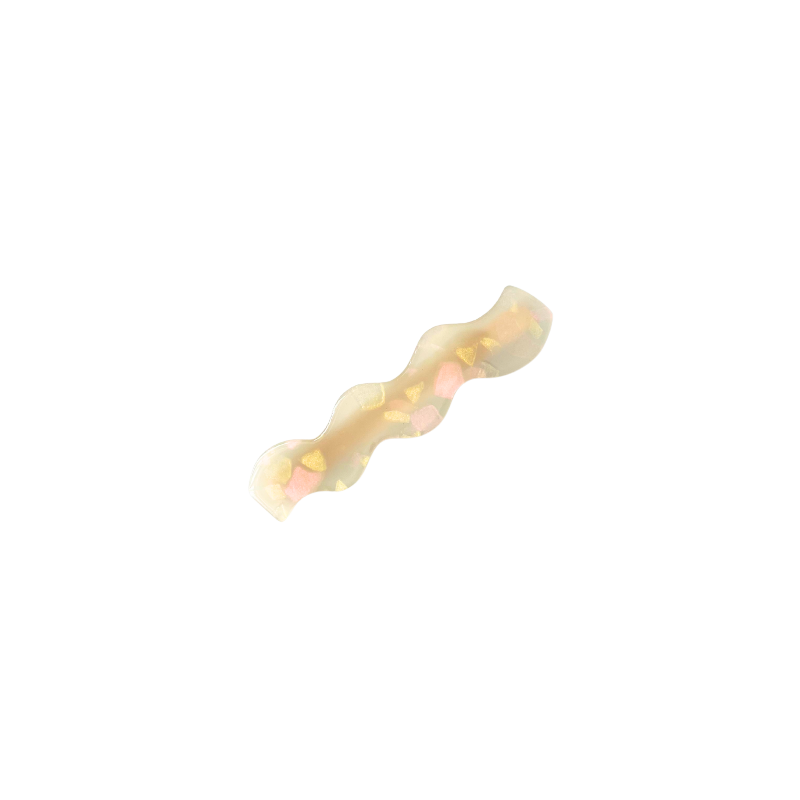 A dreamy wavy resin hair clip sprinkled with gold flakes — available in four soft‑girl colours. Cute, glossy, and perfect for everyday girly styling.